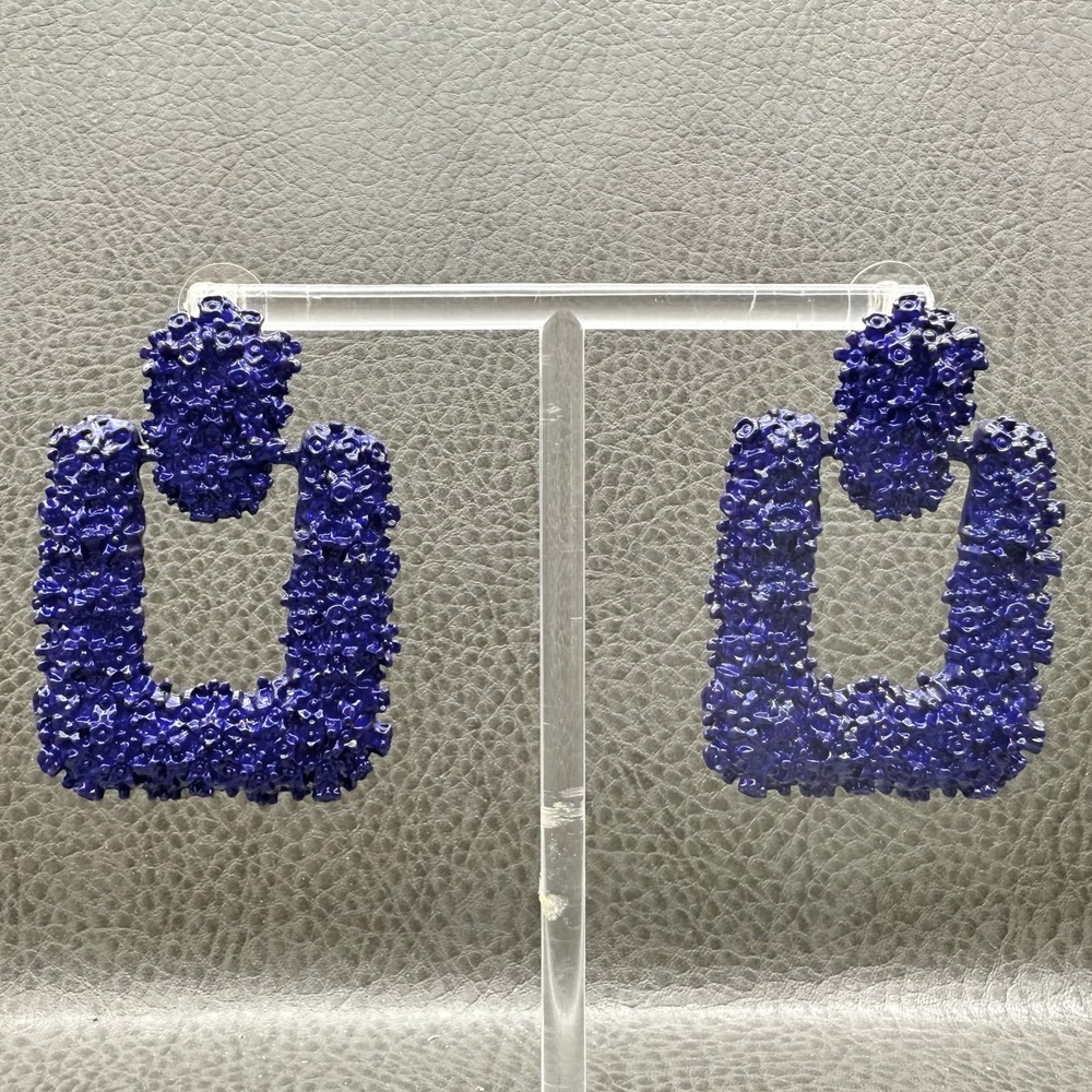 Statement‎ Earrings Womens Purple Textured Square Dangle Bold Costume Jewelry 2"